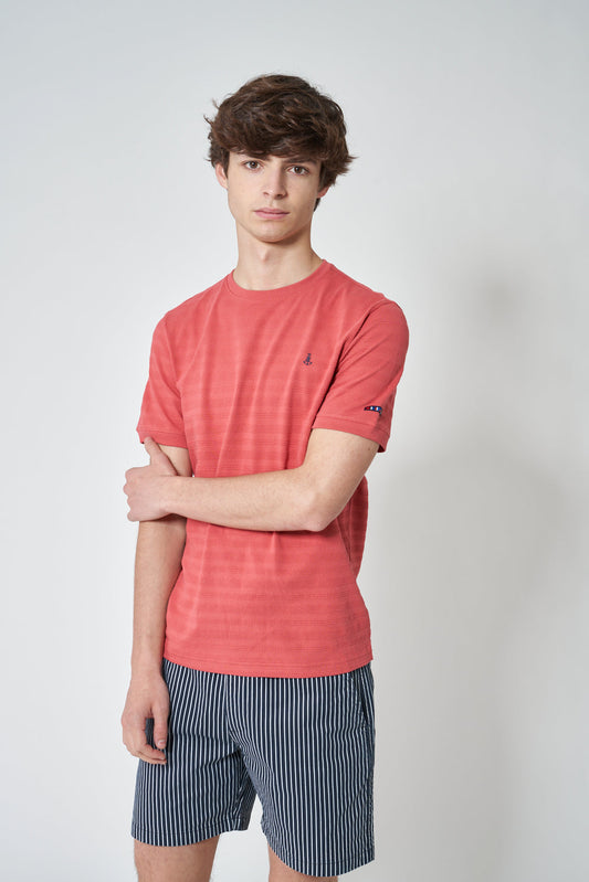 Short-sleeved, round-neck, piqué knit T-shirt