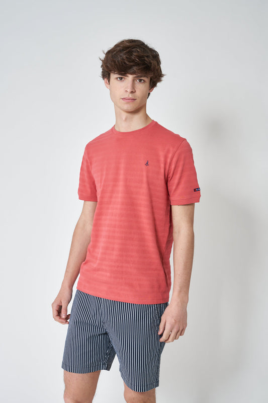 Short-sleeved, round-neck, piqué knit T-shirt
