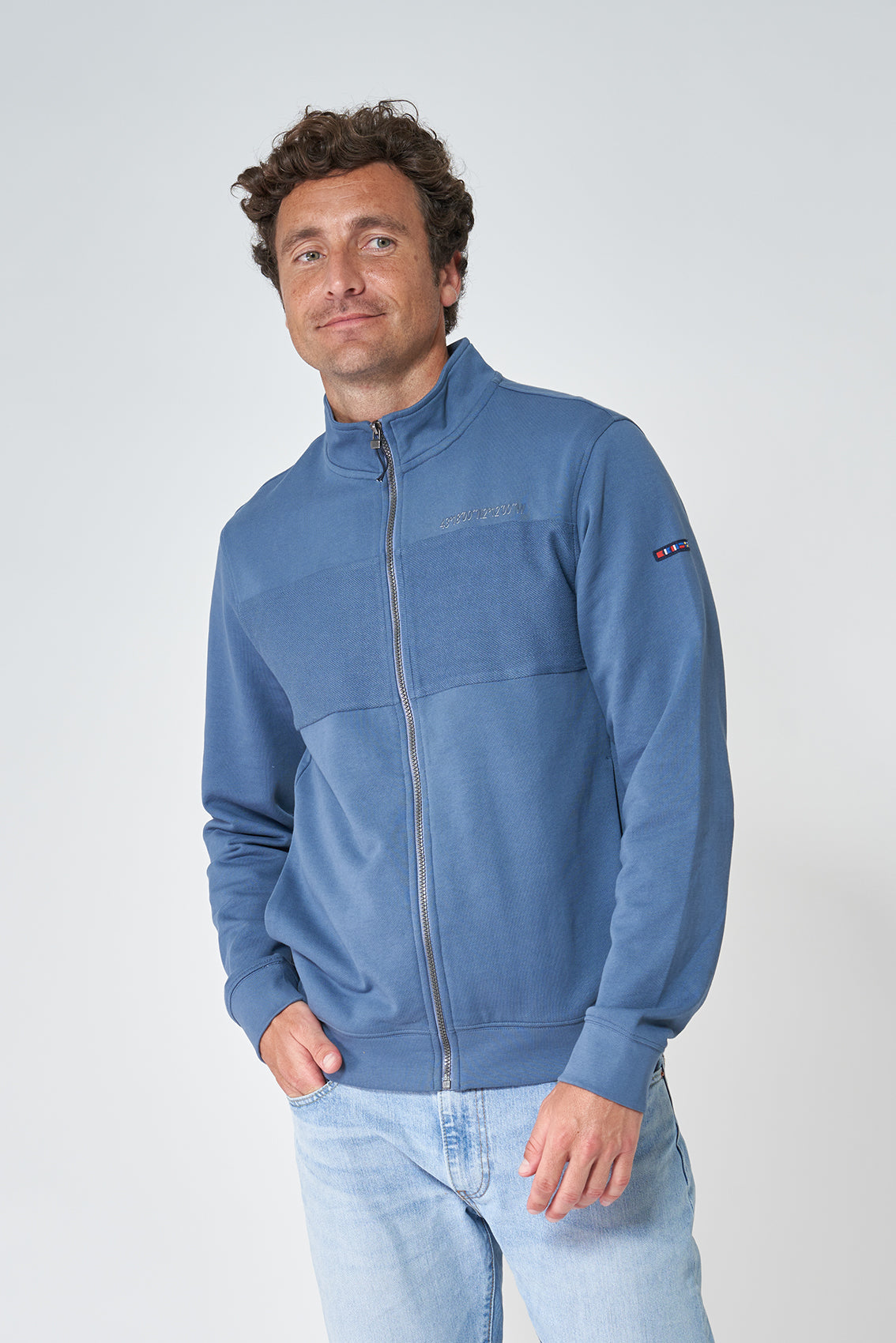 Cotton sweatshirt with high neck and zipper