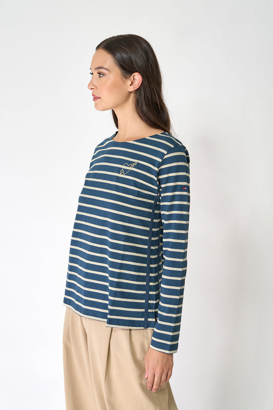 Long-sleeved striped T-shirt with embroidered heart