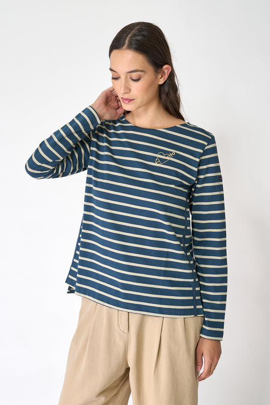 Long-sleeved striped T-shirt with embroidered heart