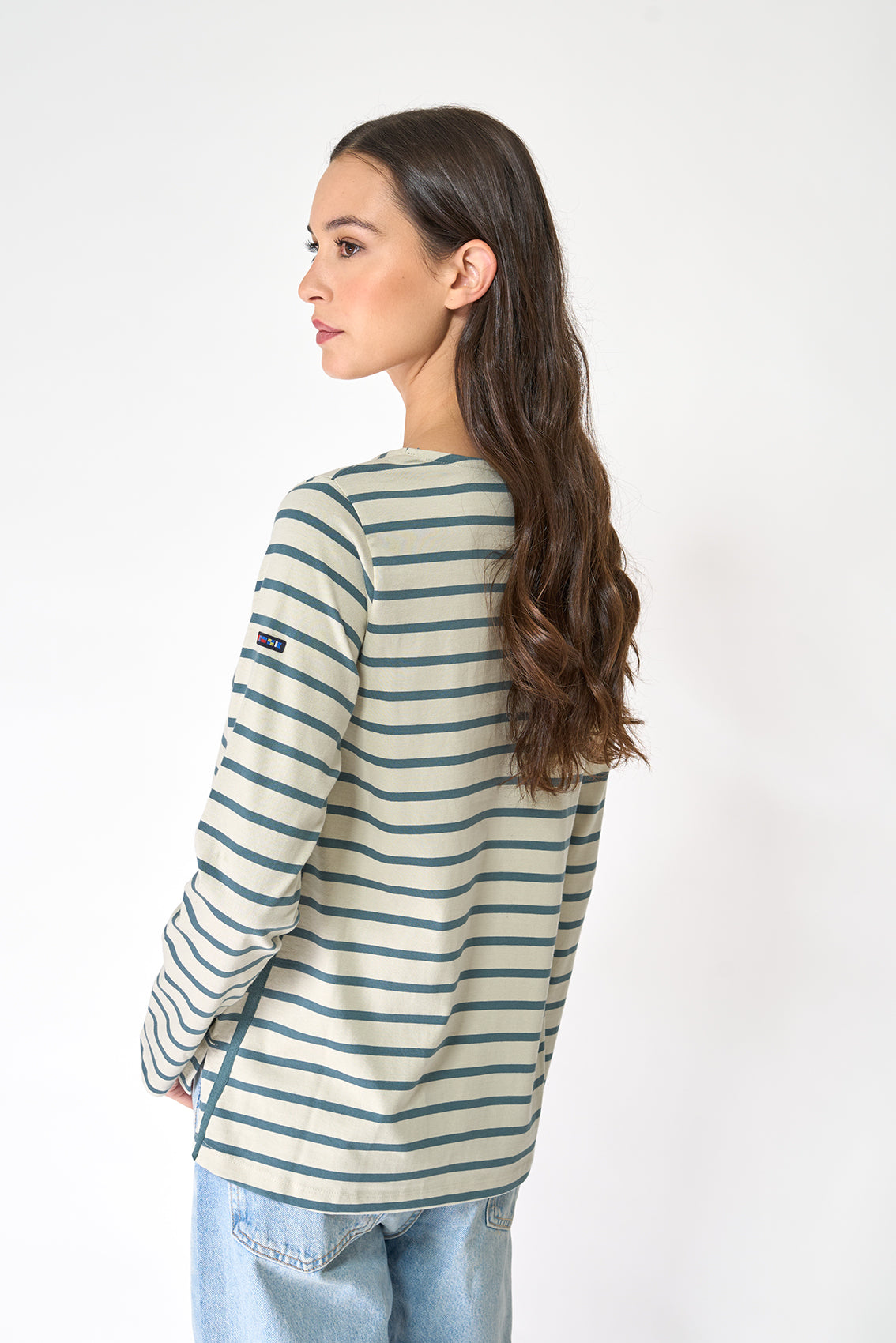 Long-sleeved striped T-shirt with embroidered heart