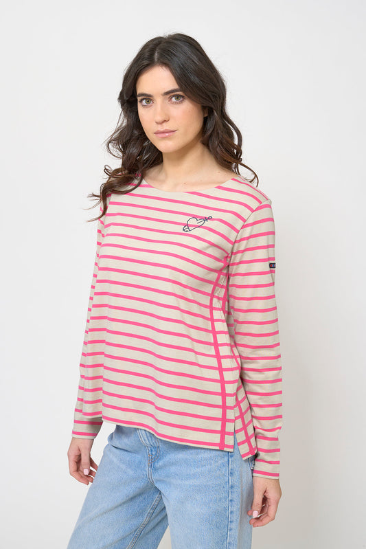 Long-sleeved striped T-shirt with embroidered heart