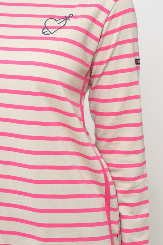Long-sleeved striped T-shirt with embroidered heart