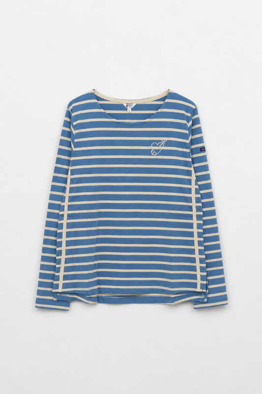 Long-sleeved striped T-shirt with embroidered heart