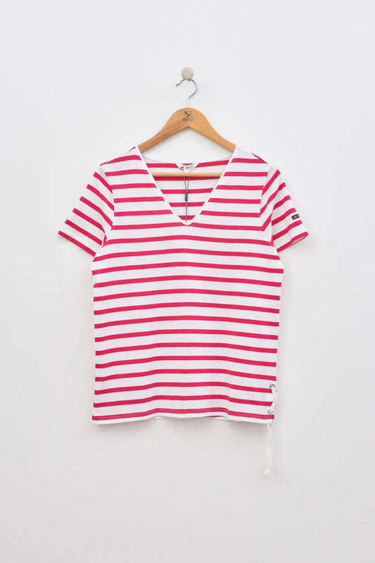 Striped V-neck T-shirt in 180g cotton