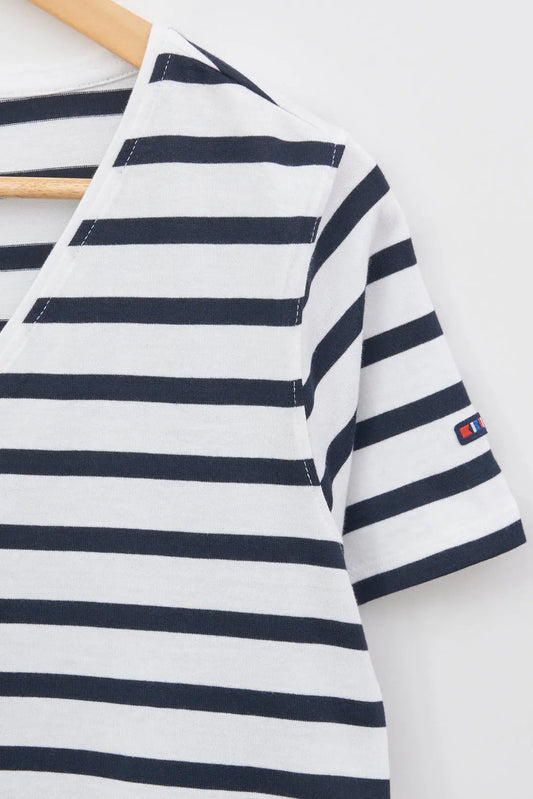 Striped V-neck T-shirt in 180g cotton