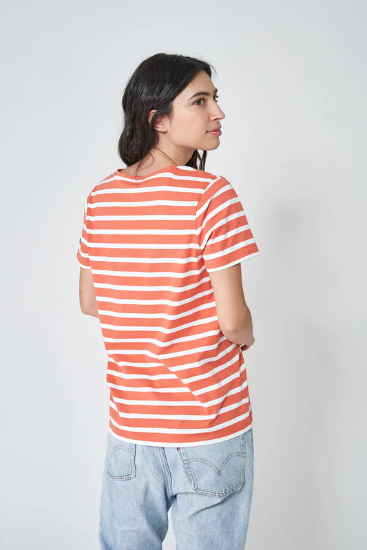 Tee shirt rayé à manches courtes avec encolure "V"