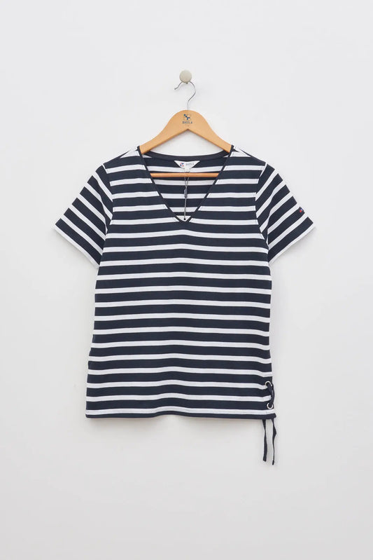 Striped V-neck T-shirt in 180g cotton