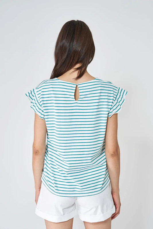 Tee shirt rayé ou marinière à manches courtes volantées