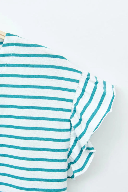 Tee shirt rayé ou marinière à manches courtes volantées