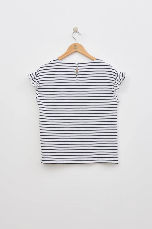 Tee shirt rayé ou marinière à manches courtes volantées