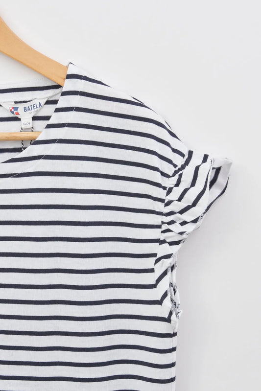 Tee shirt rayé ou marinière à manches courtes volantées
