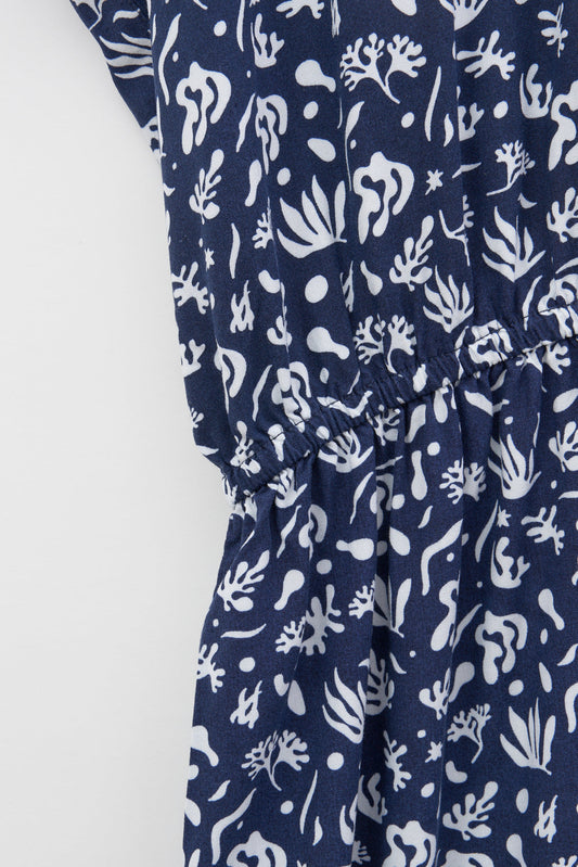 100% viscose dress with drawstring and print
