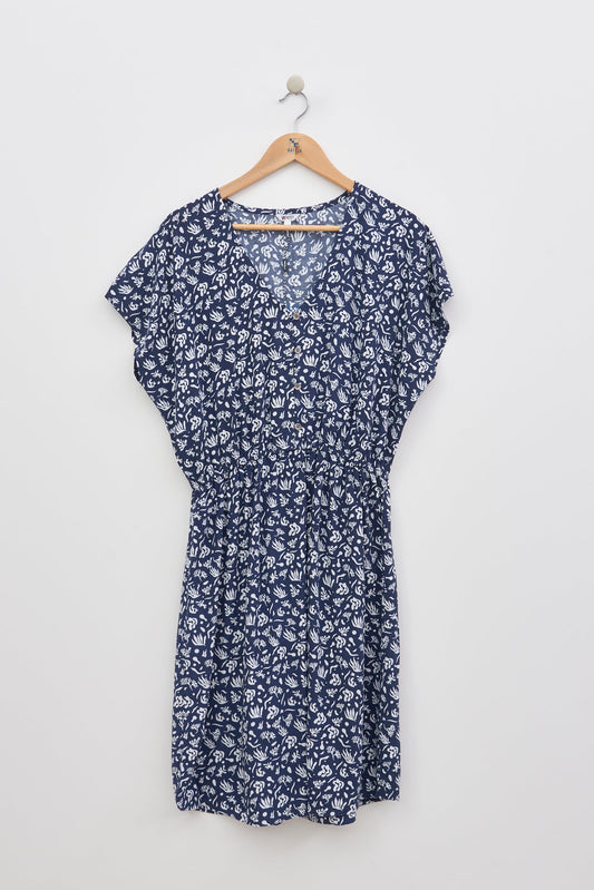 100% viscose dress with drawstring and print