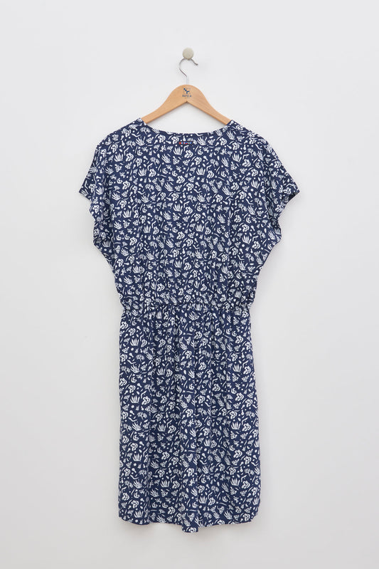 100% viscose dress with drawstring and print