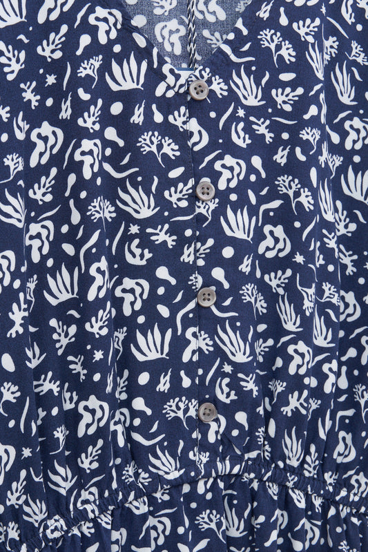 100% viscose dress with drawstring and print