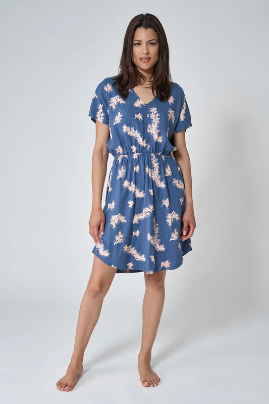 100% viscose dress with drawstring and print
