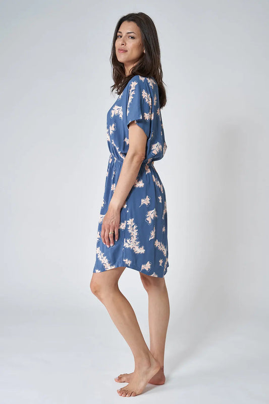 100% viscose dress with drawstring and print