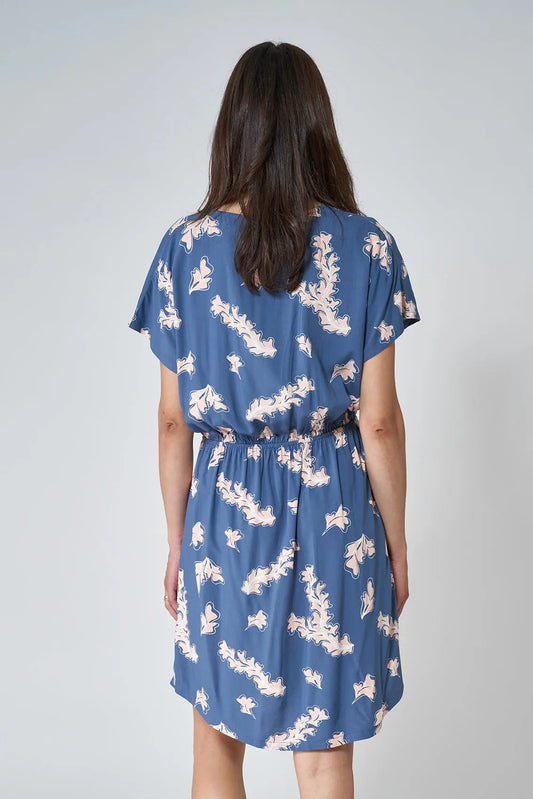 100% viscose dress with drawstring and print