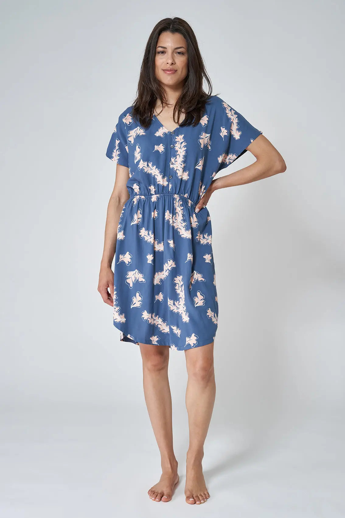 100% viscose dress with drawstring and print