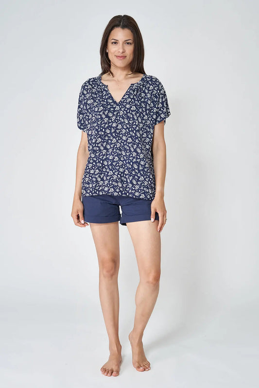 100% viscose T-shirt or blouse with a marine print