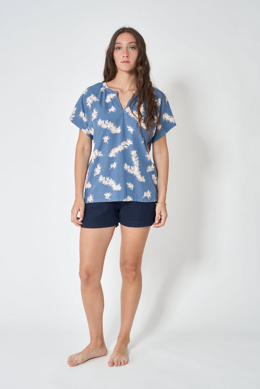 100% viscose T-shirt or blouse with a marine print