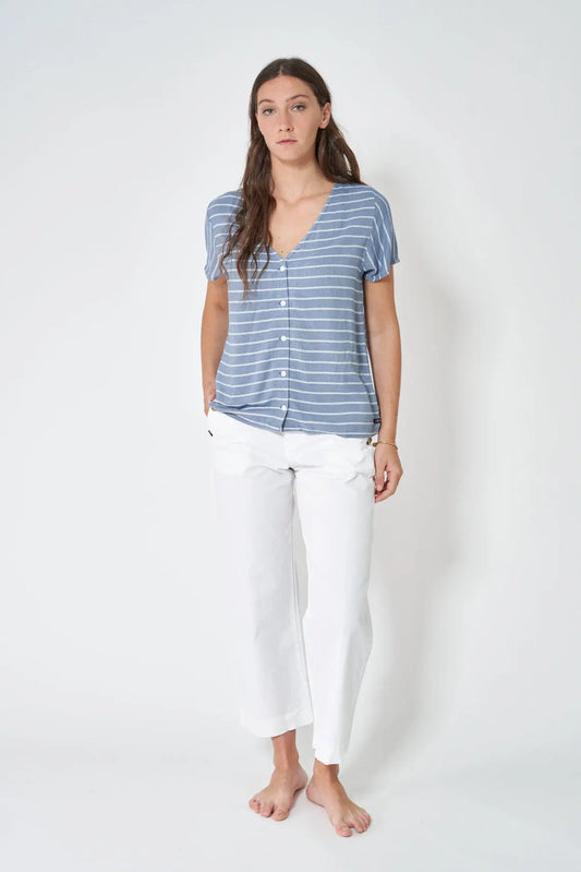 100% viscose striped V-neck shirt