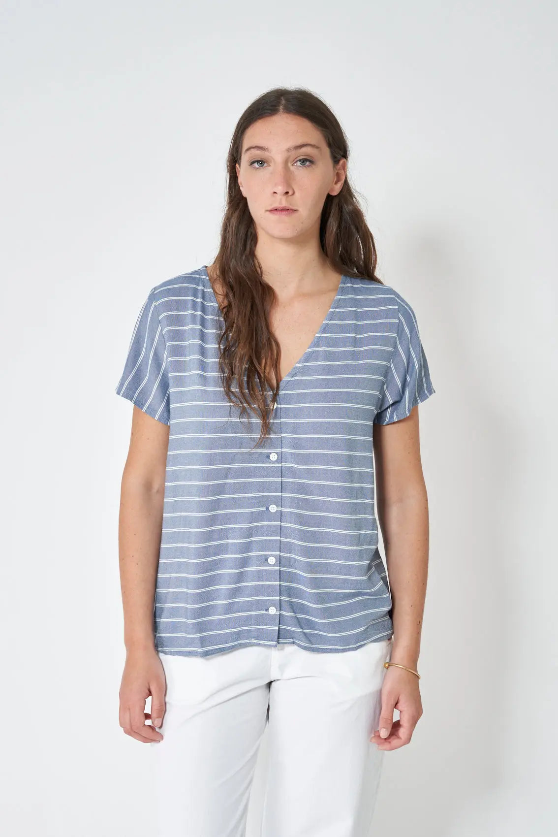 Camisa a rayas 100% viscosa cuello pico