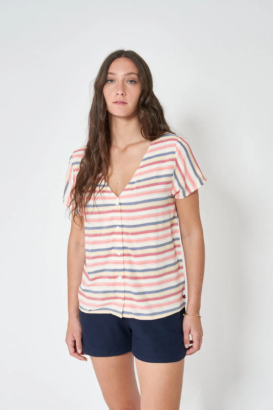 100% viscose striped V-neck shirt