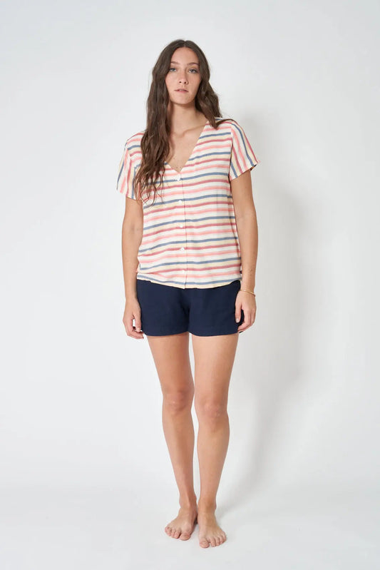 100% viscose striped V-neck shirt