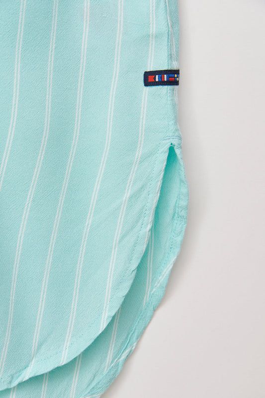 Striped viscose dress with buttons and drawstring