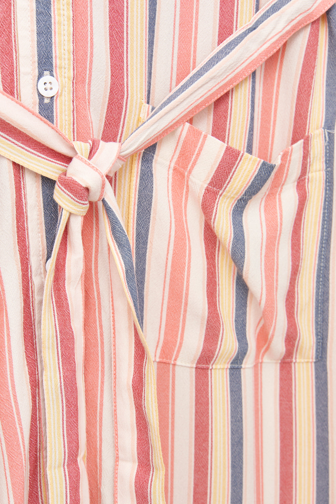 Striped viscose dress with buttons and drawstring