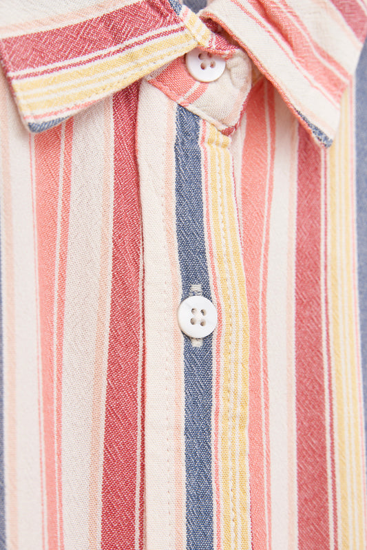 Striped viscose dress with buttons and drawstring