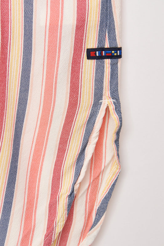 Striped viscose dress with buttons and drawstring