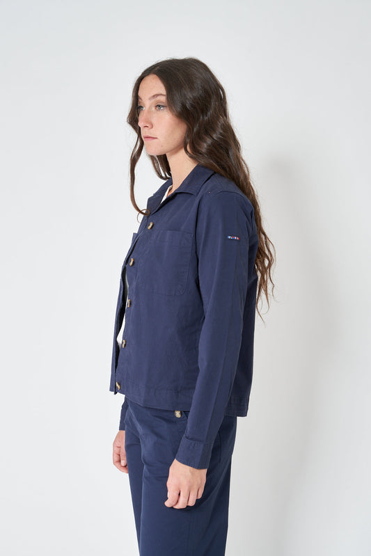 Veste pour femme en coton sergé, avec des boutons et des poches frontales