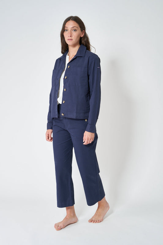 Veste pour femme en coton sergé, avec des boutons et des poches frontales