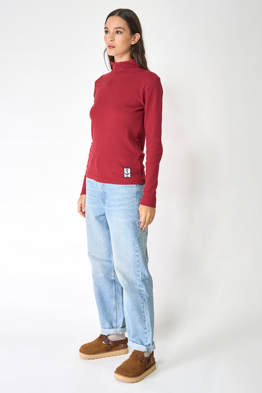 High-neck T-shirt in waffle knit