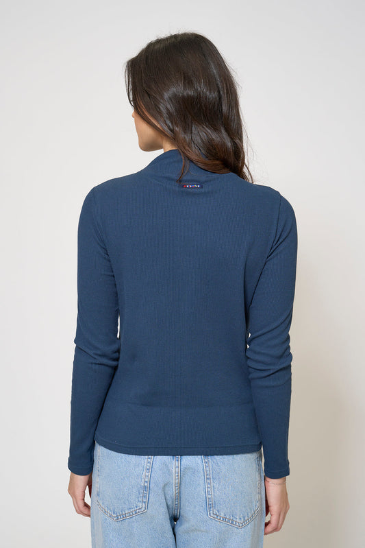 High-neck T-shirt in waffle knit