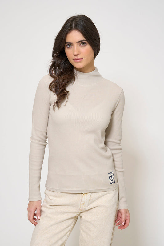High-neck T-shirt in waffle knit