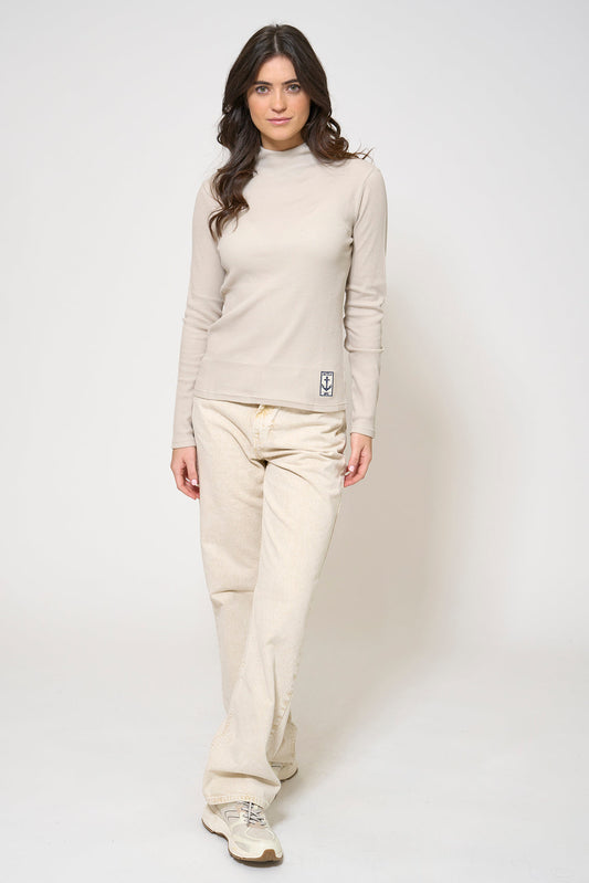High-neck T-shirt in waffle knit