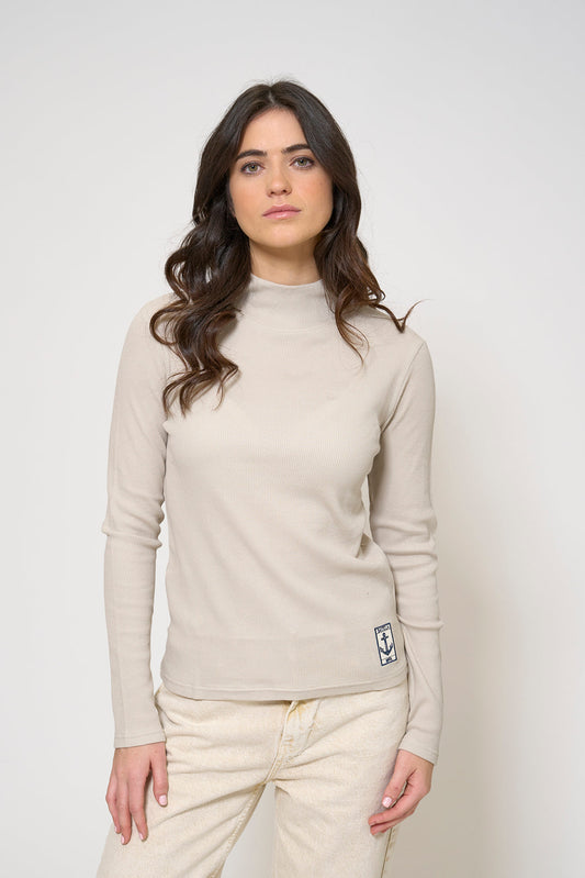 High-neck T-shirt in waffle knit