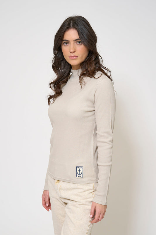 High-neck T-shirt in waffle knit