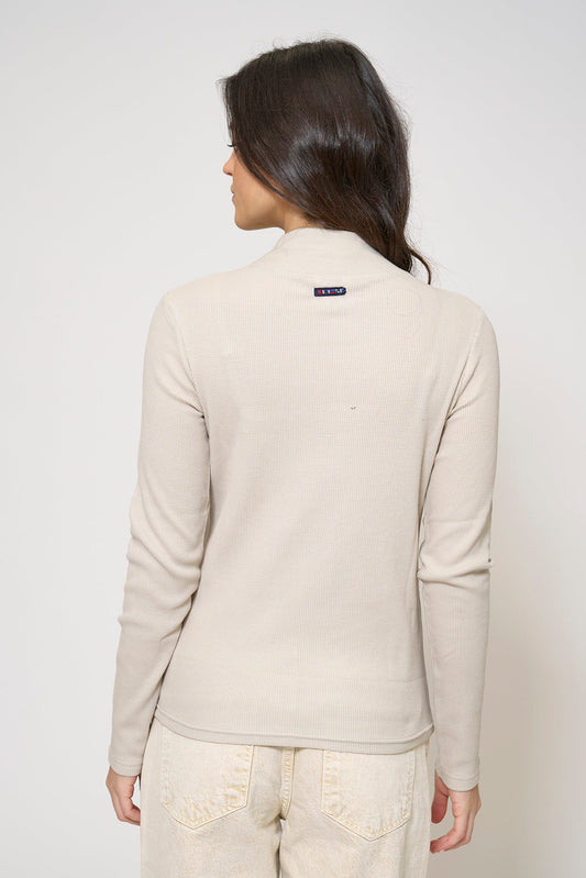 High-neck T-shirt in waffle knit