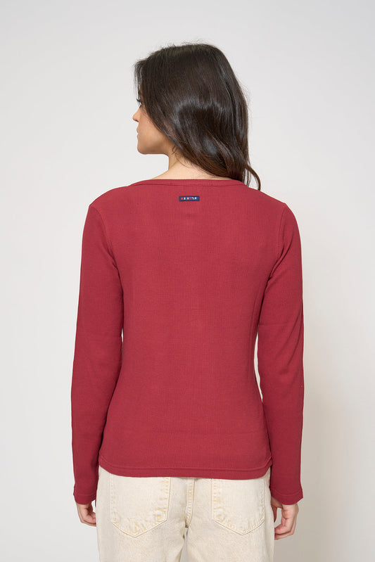 V-neck waffle T-shirt