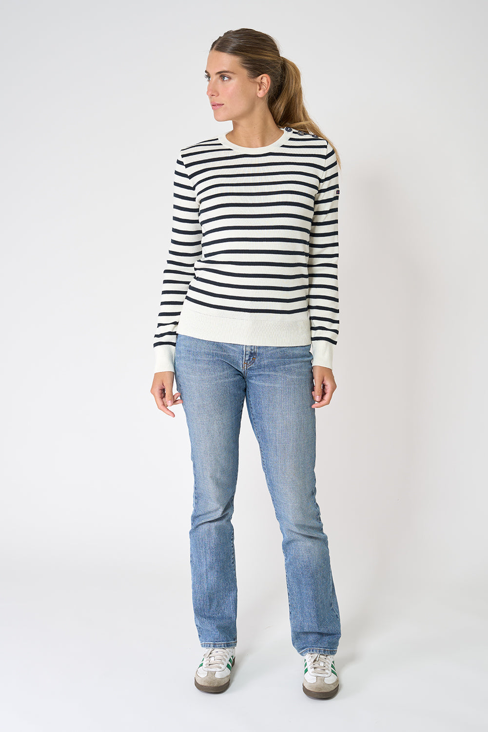 Classic sailor-style knit and ribbed sweater