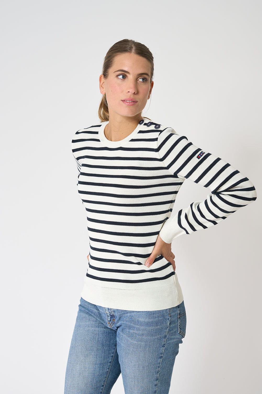 Classic sailor-style knit and ribbed sweater
