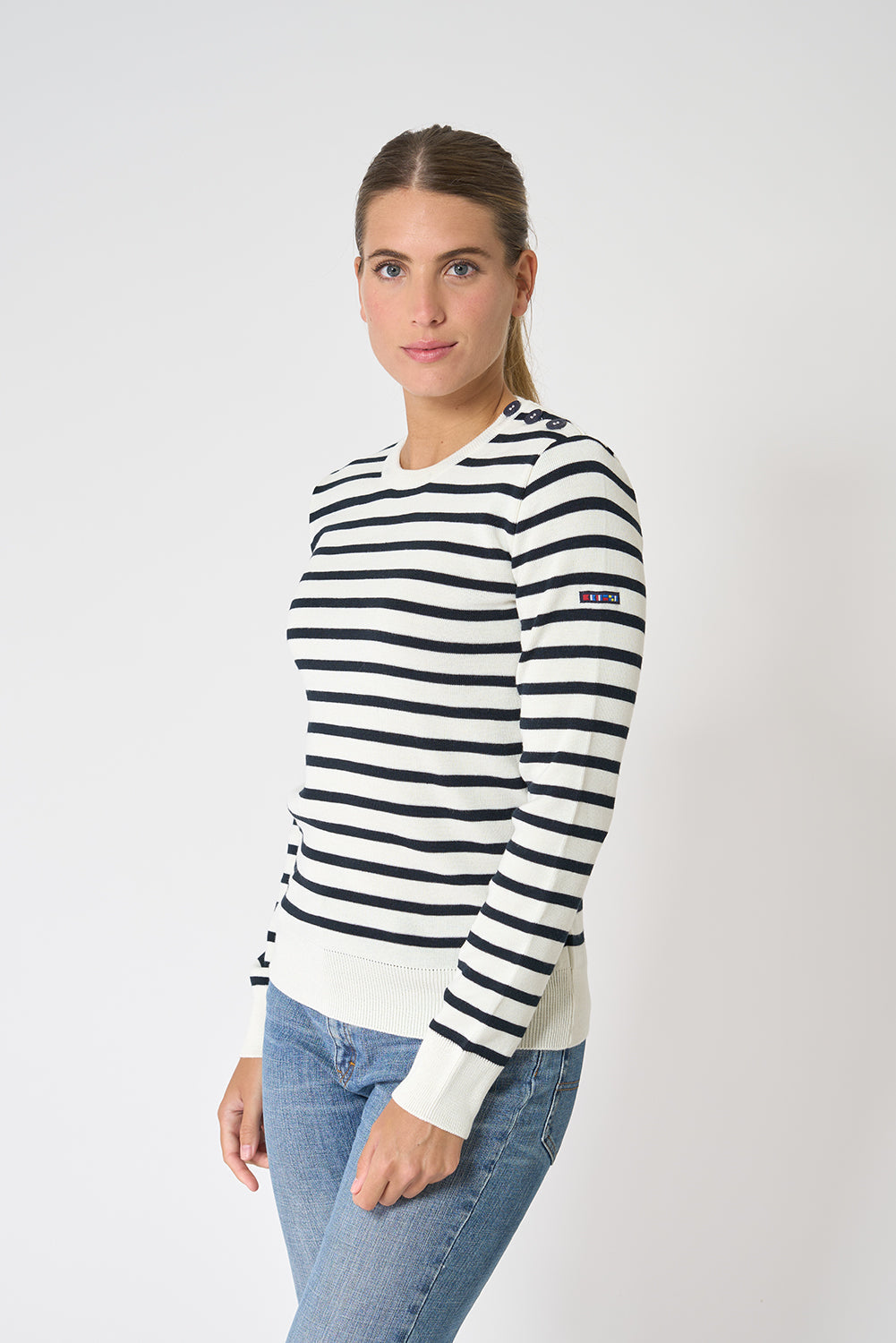 Classic sailor-style knit and ribbed sweater