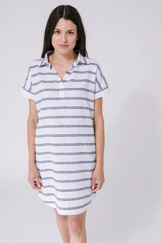 Short-sleeved linen and cotton dress
