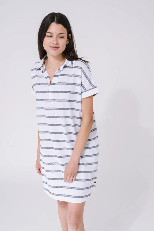 Short-sleeved linen and cotton dress